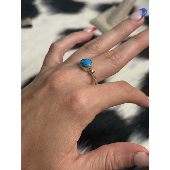 Native American Sterling Silver Blue Turquoise Concho Dome Stacker Ring 10 - Picture 7 of 8